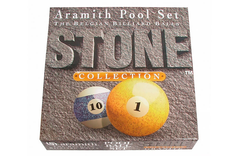 The Aramith Stone pool ball set box.