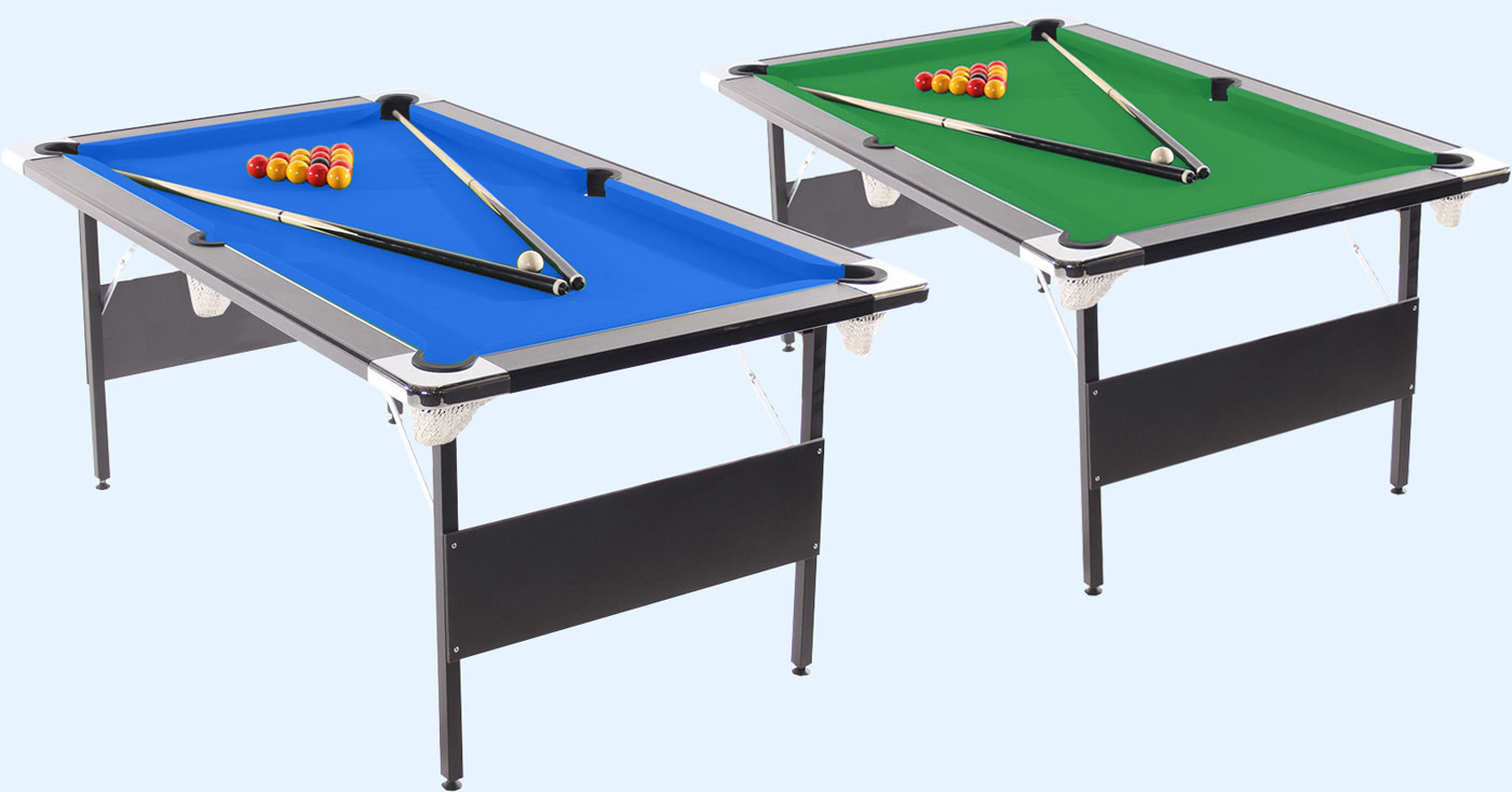Green and blue cloths available for the Deluxe Foldaway pool table