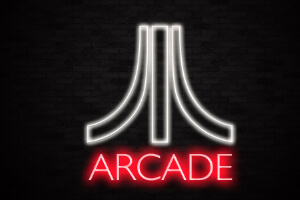 An arcade-themed neon light.