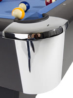 Chrome corner caps protect the pool table
