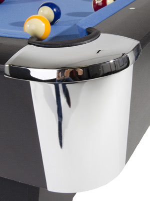 Chrome corner caps protect the pool table