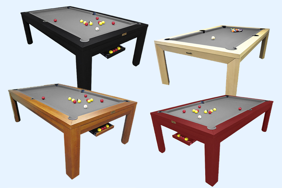 The Chevillotte Heimo slate bed pool table finishes.