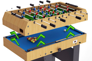 Lifting the foosball table from the pool table on the M4B-1F