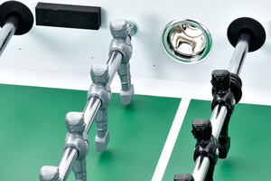 Three quarter view of the Strikeworth Classic foosball table
