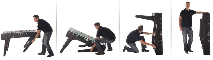 The folding process on the Tekscore folding foosball table