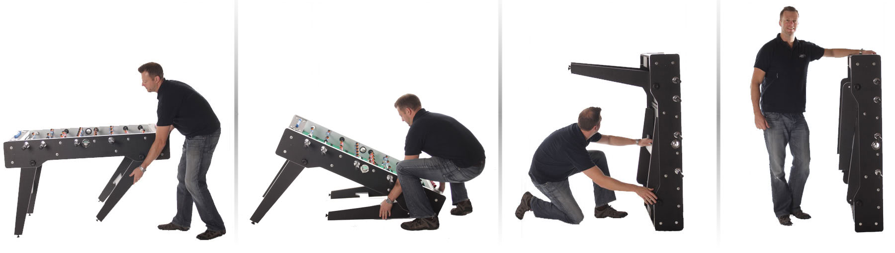 The folding process on the Tekscore folding foosball table