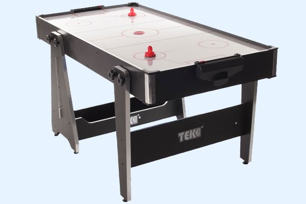 The Tekscore converts from pool to air hockey in seconds