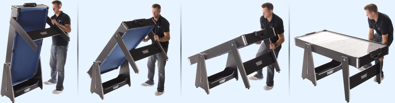 The 5ft Multi Games table rotating from storage