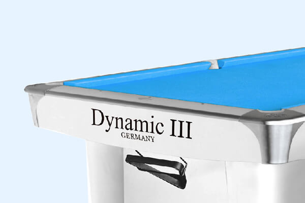 The front of the Dynamic III Slate Bed pool table