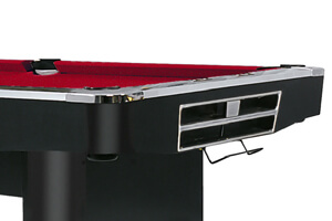 The corner of the Dynamic Competition Slate Bed pool table