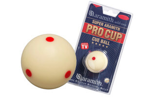 The Super Aramith Pro-Cup 6 Red Dots cue ball and package.