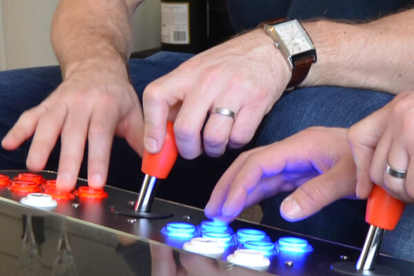 The coffee table arcade machine controls.