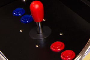 The controls fitted to the Mewsmnts Rcade cats arcade game