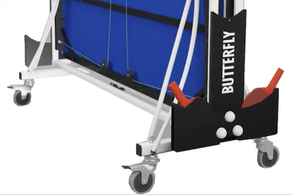 Wheels on a table tennis table.