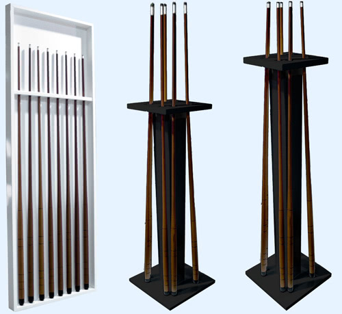 Cue stands supplied with the Houdini pool table