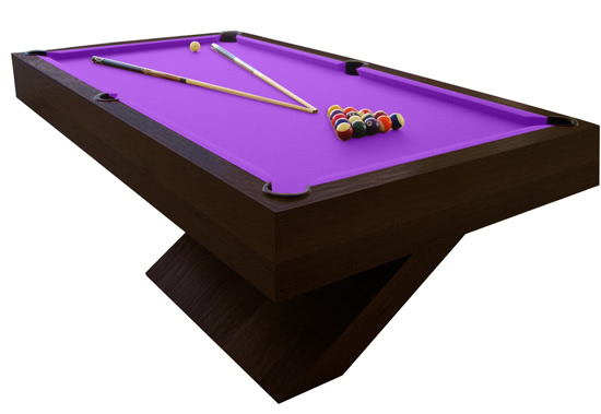 The Houdini pool table in dark wood with purple cloth