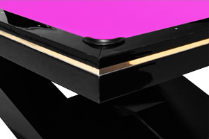 The corner and pocket of the Olympus pool table