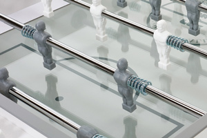 The Oyster football table has a glass playfield
