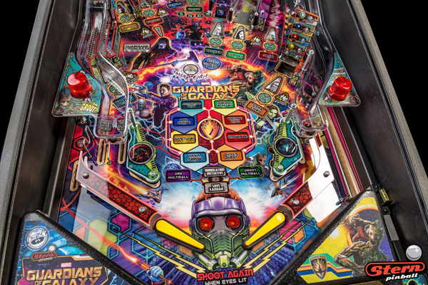 Part of the playfield on the Stern Guardians Pro pinball machine