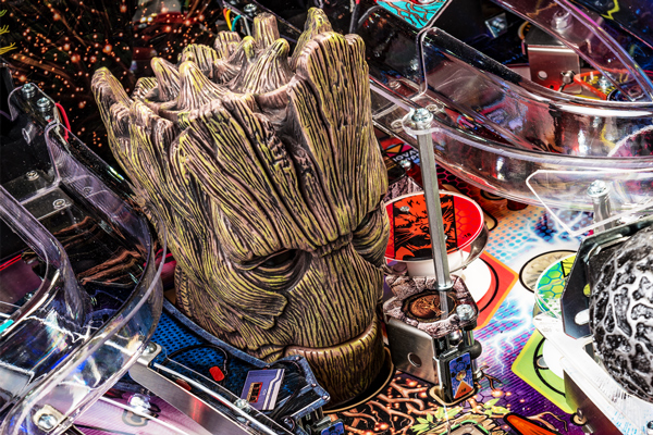 Groot head toy on the Guardians of the Galaxy LE pinball machine