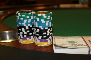 Poker chips on a table