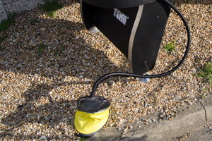 The foot pump provided with the air hockey table