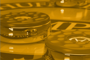 Arty shot of pucks on a shuffleboard table