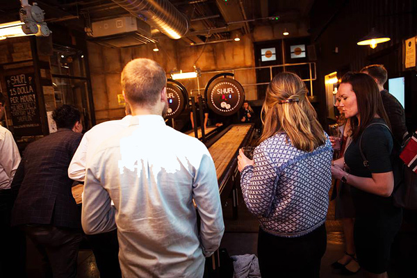 Shuffleboard tables in a trendy bar