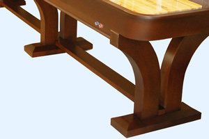 The leg braces on the Venetian shuffleboard table