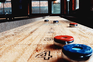 The playfield on the Championship shuffleboard table