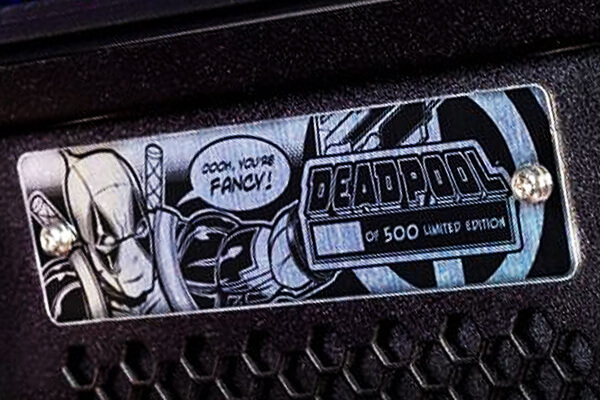 Plaque on the Deadpool LE pinball playfield