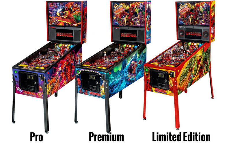 The three Deadpool pinball machine models