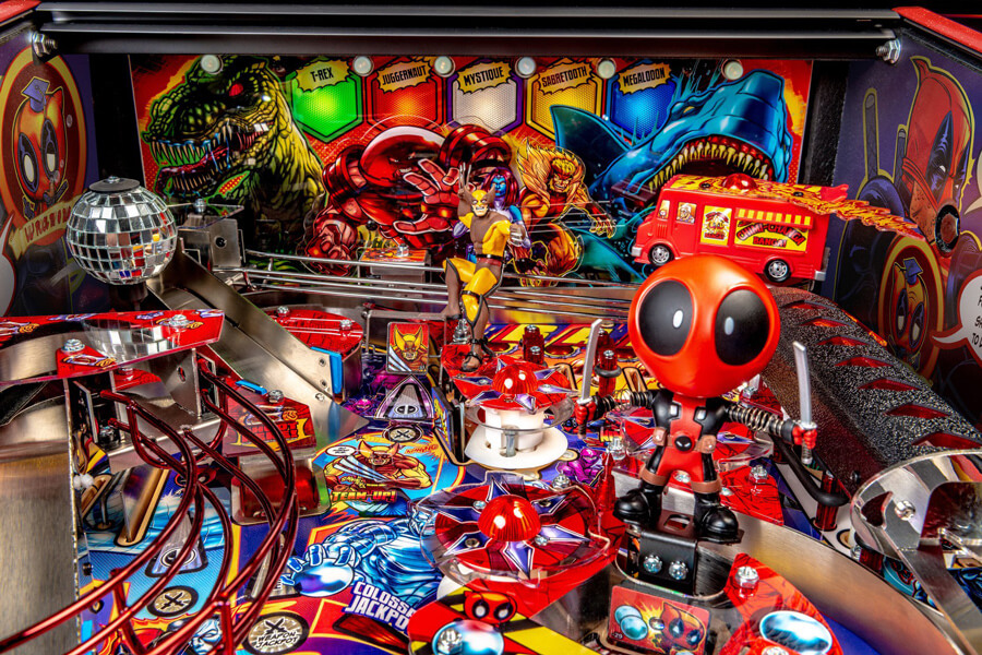 Detail of the Deadpool LE pinball playfield