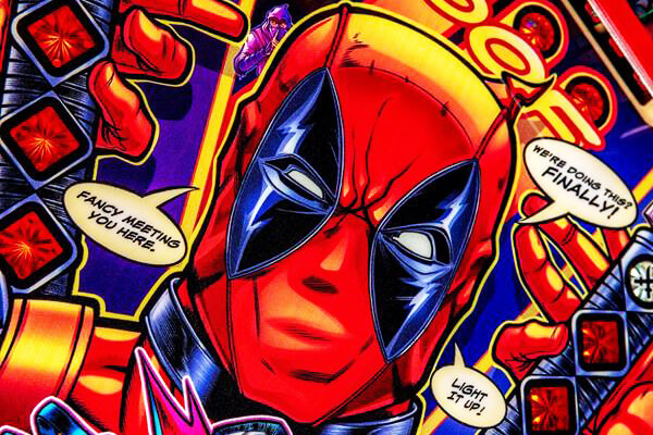 Detail of the Deadpool Pro pinball playfield