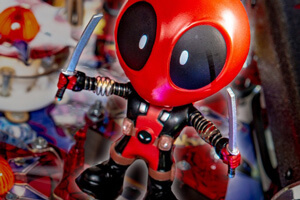 Detail of the Deadpool Pro pinball playfield