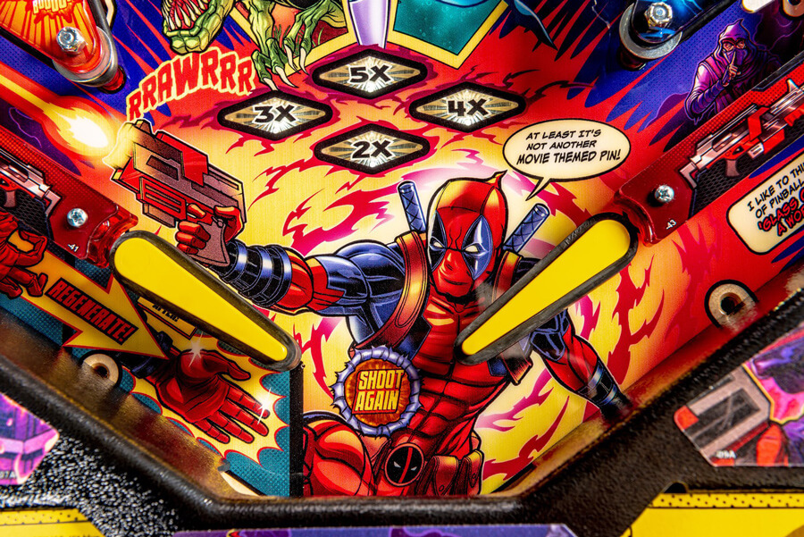 Detail of the Deadpool Pro pinball playfield