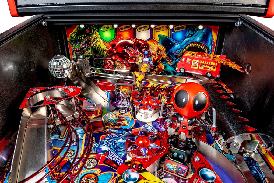 Detail of the Deadpool Premium pinball playfield