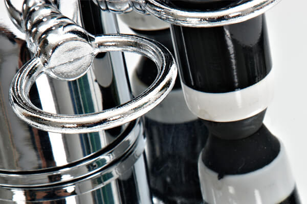 Detail of the Chrome Tower cue rack