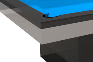The corner of a Lisbon Slate Bed Pool Table
