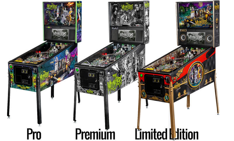 The three models of the Stern Munsters pinball machine