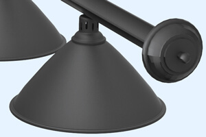 The end cap on the Strikeworth Black pool table lighting bar