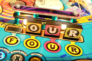 The playfield on the Beatles Gold pinball machine