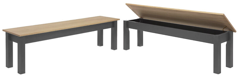 The storage benches available with the Steel slate bed pool table.
