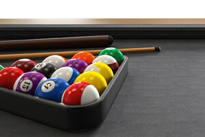 A Steel pool table with accessories