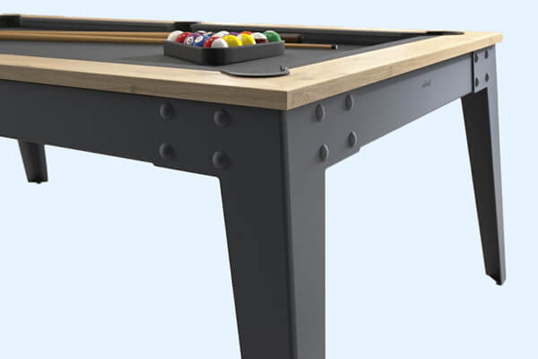 The side shot of a Steel slate bed pool table