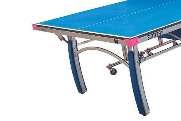 The legs of a Butterfly Active 19 Deluxe Rollaway Tennis Table