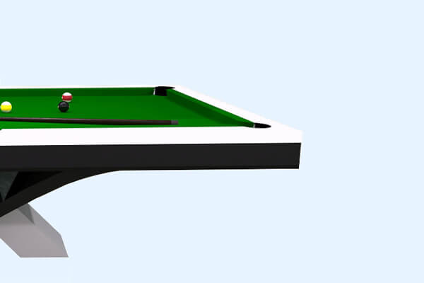 The side of a Flow Slate Bed Pool Table