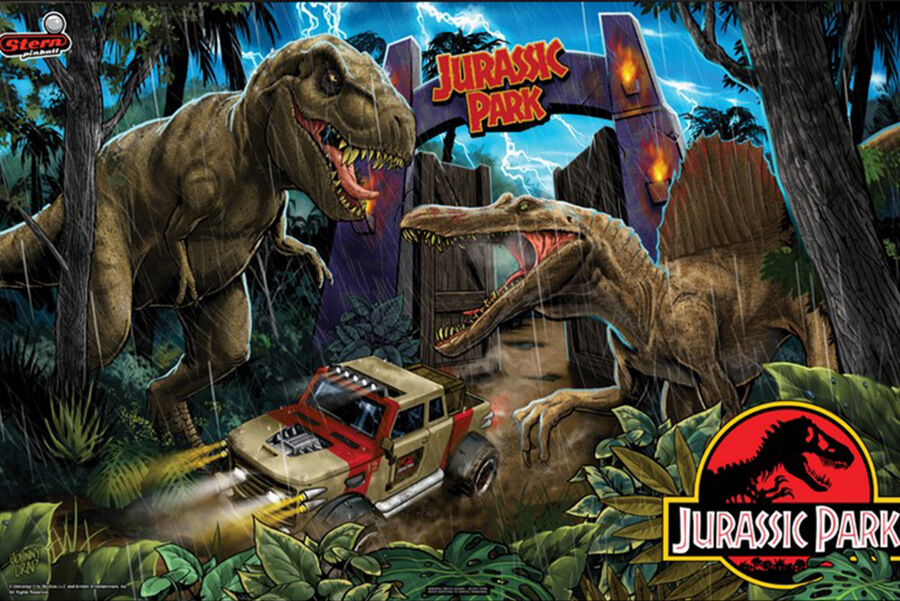 The front panel of the Stern Jurassic Park LE pinball machine