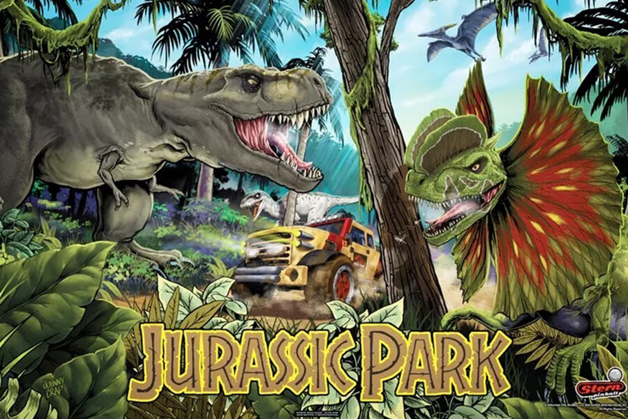 The front panel of the Stern Jurassic Park Pro Pinball machine