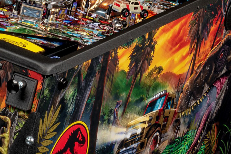 The side of a Stern Jurassic Park Premium pinball machine